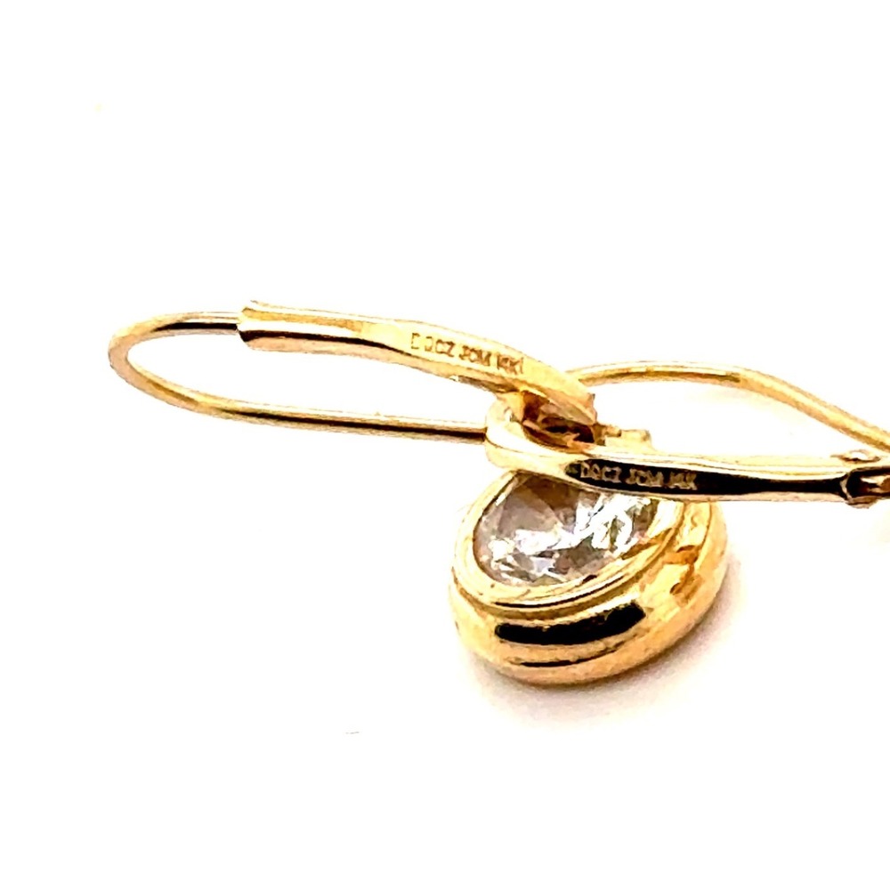 14k Yellow Gold Bezel Set Cubic Zirconia Leverback Drop Earrings 1.6g CZ - Picture 10 of 10
